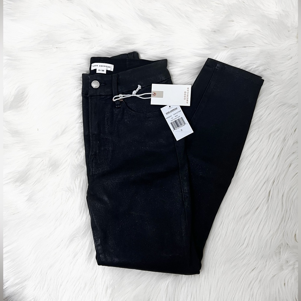 Good American Good Waist Crop in Black Glitter Size 0/25